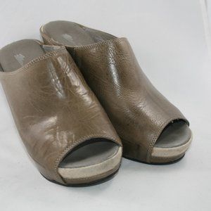 Taupe/Grey Antelope Wedge Mules Sz 40